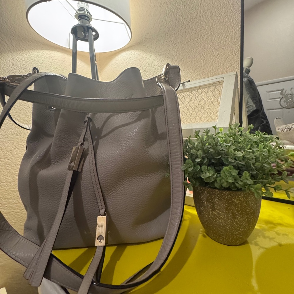 Kate Spade Gray Shoulder Bag with Drawstring Closure